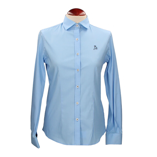 Chemise femme en popeline/lycra, bleu clair