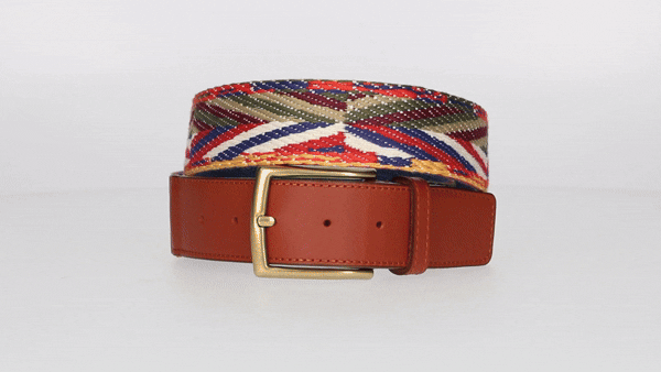 Ethnic canvas belt with leather tips