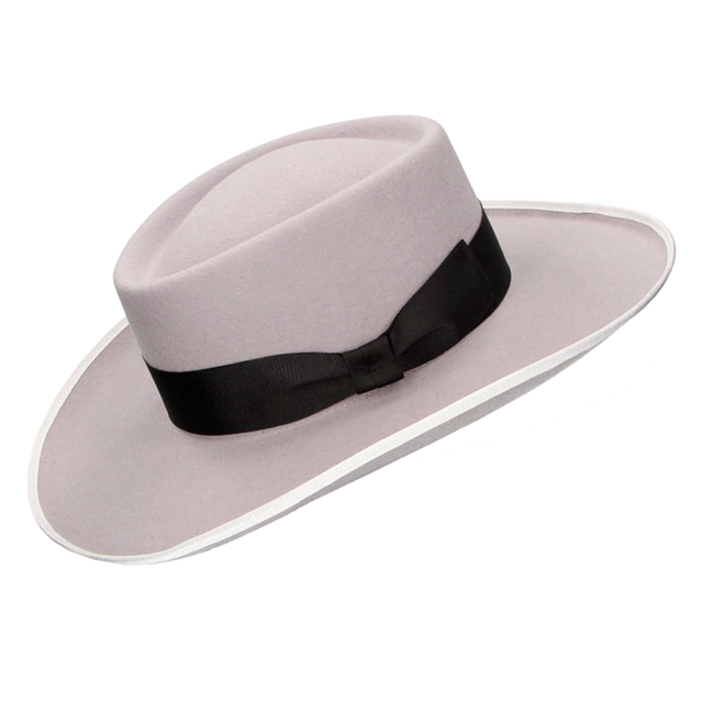 SOMBRERO GAMBLER LANA PLATA CINTA NEGRA