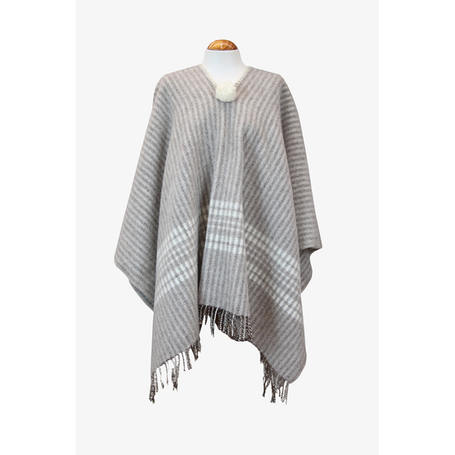 Poncho Taupe con Rayas Combinada Crudo-Taupe