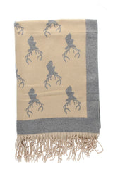 Bufanda Reversible con Estampado de Ciervo Camel/Gris