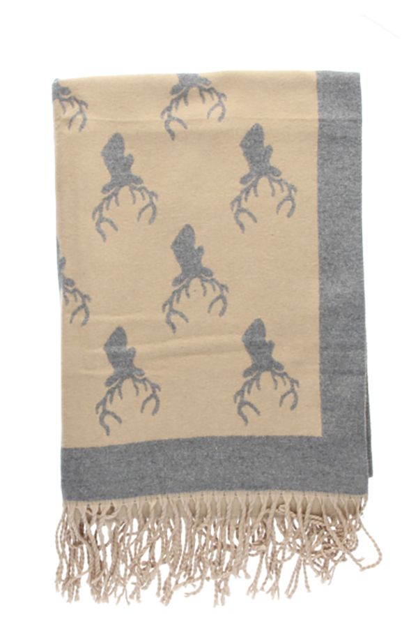 Bufanda Reversible con Estampado de Ciervo Camel/Gris