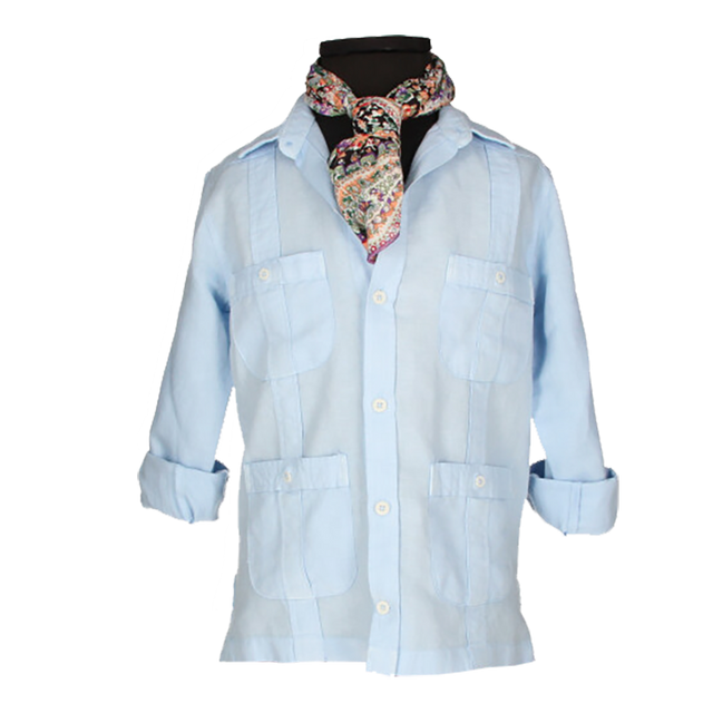 CAMISA CUBANA NIÑO CELESTE