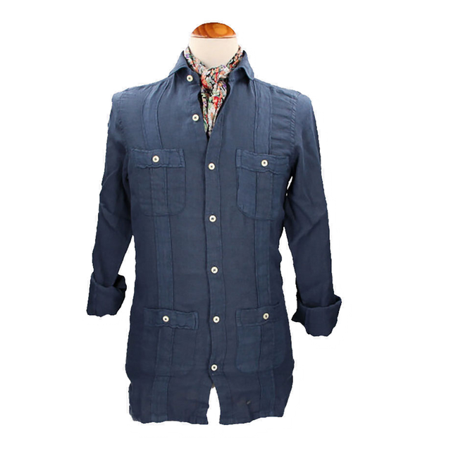 CUBAN SHIRT NAVY LINEN