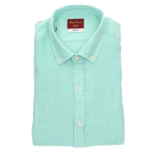CHEMISE À COL BOUTONNÉ EN LIN AQUA