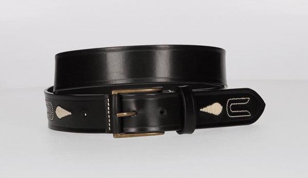 BLACK LEATHER BELT WITH PINEAPPLE AND DESIGN