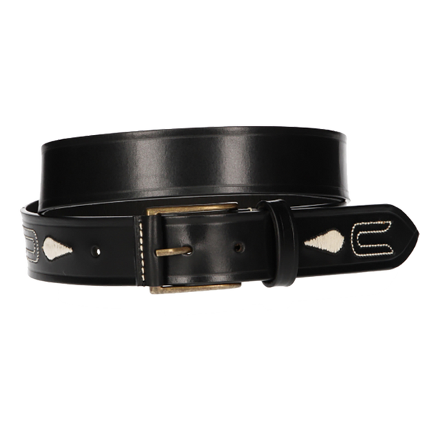 BLACK LEATHER BELT WITH PINEAPPLE AND DESIGN