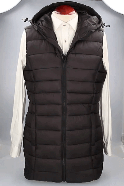 CHALECO ACOLCHADO LARGO NEGRO