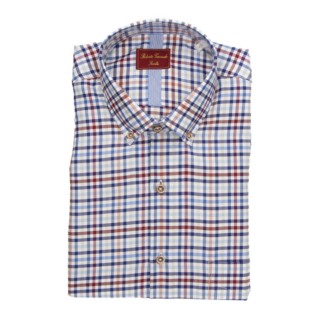 CAMISA CUELLO CUADROS AZUL-ROJO-OCRE