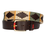 BROWN BELT WITH BEIGE-TAN-GREEN EMBROIDERY