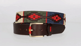 CEINTURE MARRON AVEC BRODERIE BLEU-GRIS-VERT