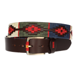 CEINTURE MARRON AVEC BRODERIE BLEU-GRIS-VERT