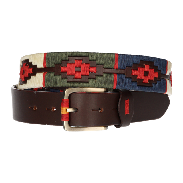 CEINTURE MARRON AVEC BRODERIE BLEU-GRIS-VERT