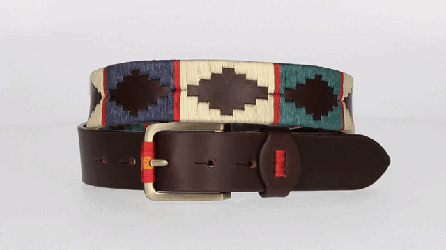 CINT. MARRON BORDADO VERDE-BEIGE-AZUL