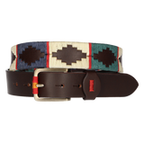 CINT. MARRON BORDADO VERDE-BEIGE-AZUL