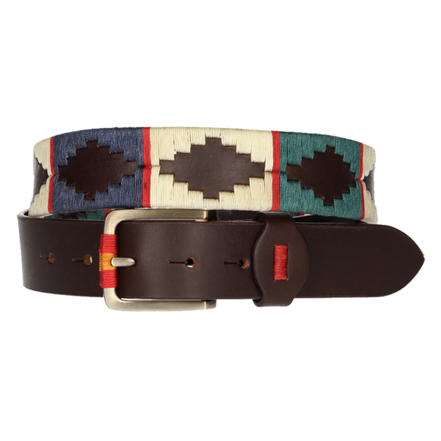 CINT. MARRON BORDADO VERDE-BEIGE-AZUL