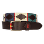 BROWN RIBBON WITH GREEN-BEIGE-BLUE EMBROIDERY