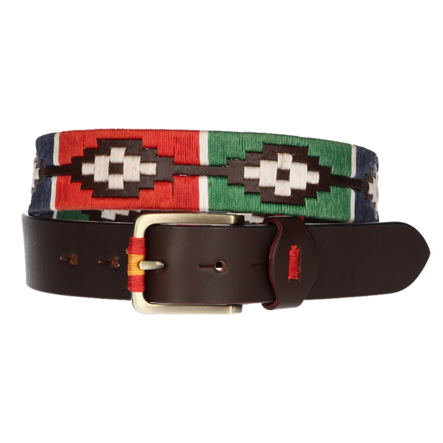 CINT. MARRON BORDADO AZUL-ROJO-VERDE