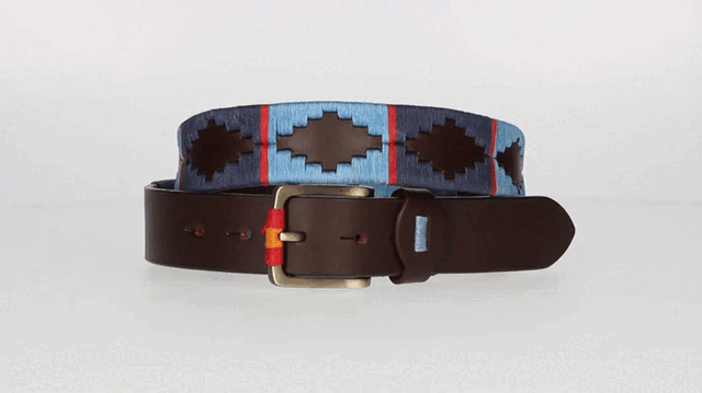 CEINTURE MARRON AVEC BRODERIE BLEU CLAIR