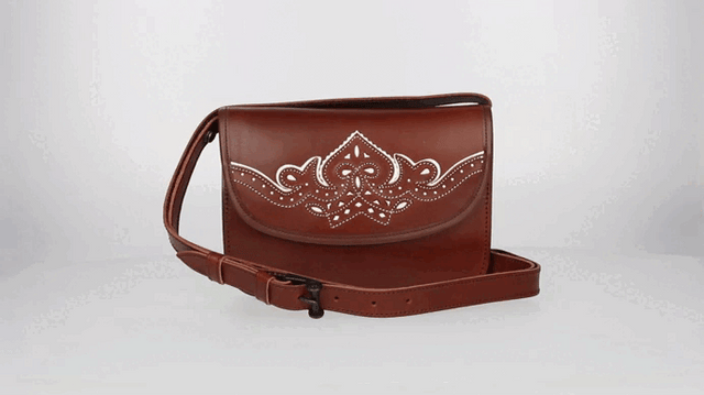 Large White Embroidered Leather Rociero Bag with Strap