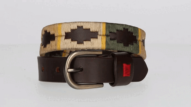 BOY'S BELT, BEIGE-CAMEL-GREEN BORDER