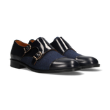 Deux boucles bleu antique à chevrons bleus