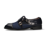 Deux boucles bleu antique à chevrons bleus