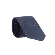 BLUE TIE WITH ORANGE POLKA DOTS