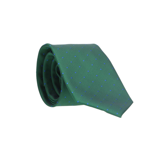 GREEN TIE WITH BLUE POLKA DOTS