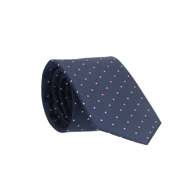 BLUE TIE WITH PINK POLKA DOTS