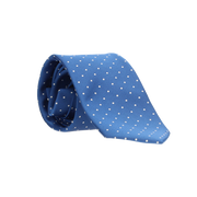 BLUE TIE WITH GREY POLKA DOTS