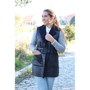 GILET À COL EN FOURRURE NOIRE