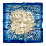 Écharpe en cachemire bleu avec bordure beige