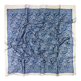 Écharpe ornementale en cachemire bleu avec bordure beige