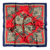 Écharpe rouge avec bordure bleu marine