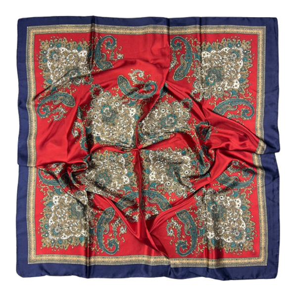 Écharpe rouge avec bordure bleu marine