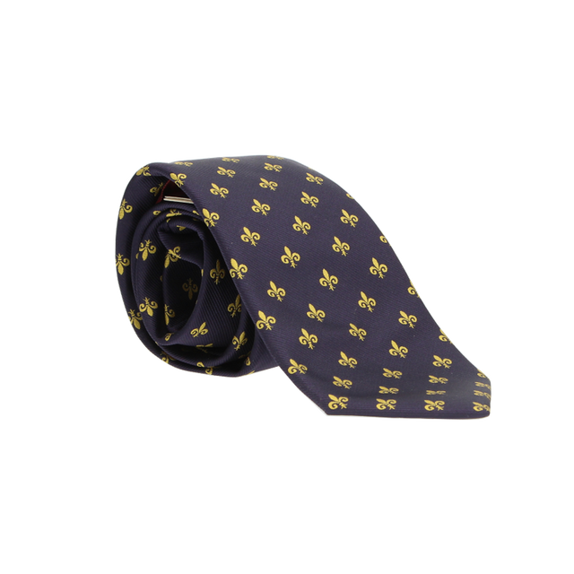Cravate marine à fleur de lys jaune
