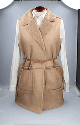 Camel Vest with Thin Belt Ornament