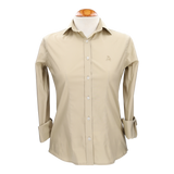 Camel Poplin Women's Shirt with Navy Amazon Embroidery