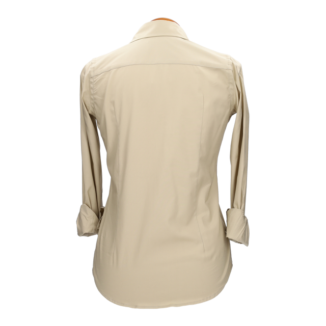 Camel Poplin Women's Shirt with Navy Amazon Embroidery