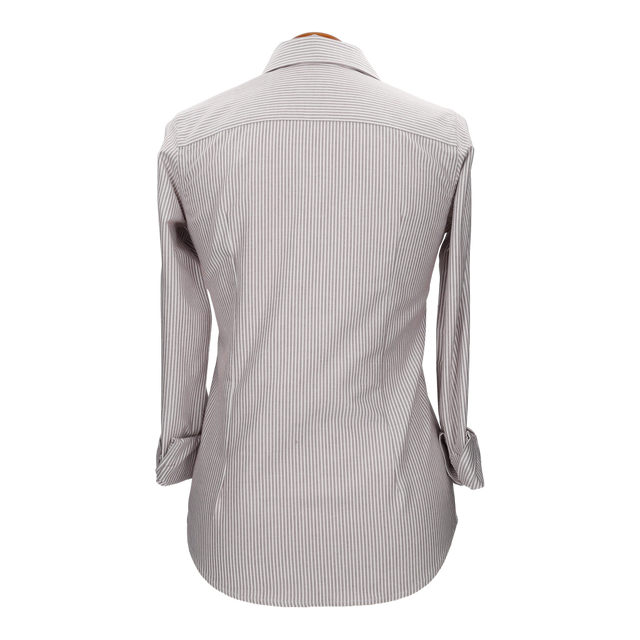 Camisa Mujer Rayas Marrón con Bordado Amazona Marino