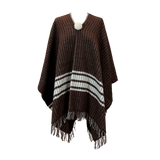 Poncho marron à rayures beiges