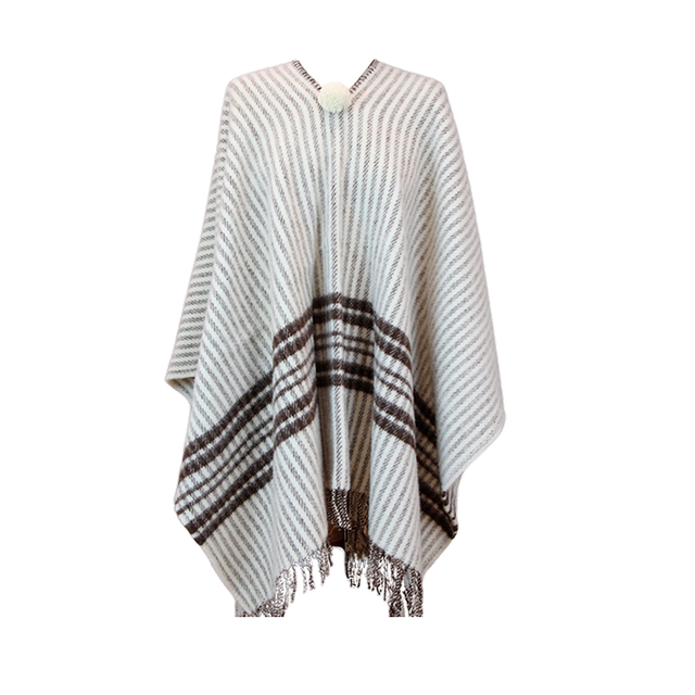 Raw poncho with 3 brown stripes