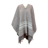 Dark Taupe Poncho with Wide Ecru Stripes