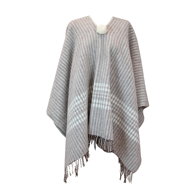 Taupe Poncho with Combined Stripes Ecru-Taupe