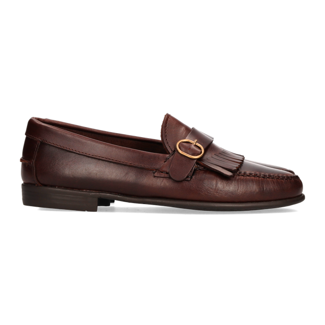 Mocasín con flecos y hebilla moka