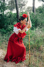 FALDA JARA + PIQUILLO ROJA LUNARES