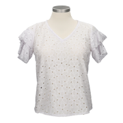 PERFORATED BLOUSE WITH LAYERED SLEEVE