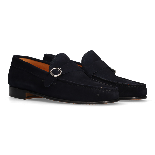 Mocasín Hebilla Ante Azul