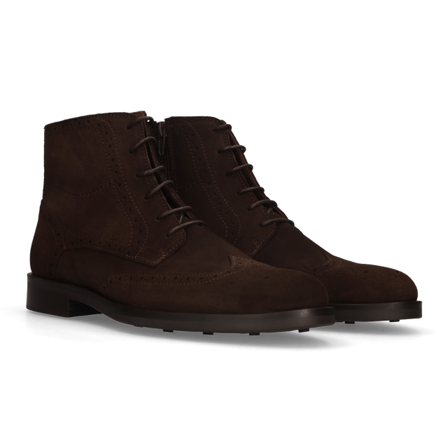 BROWN PERFORATED LACE-UP BOOT